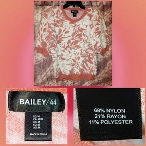 Bailey 44 Dusty Rose/Mauve Pink & Wht Floral Print S/S Soft Knit Sweater Sz Med